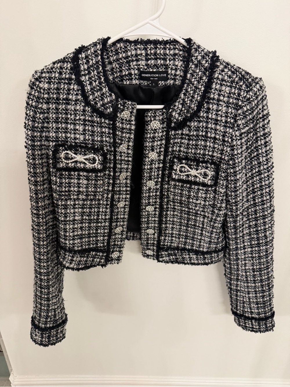 Generation Love Black & White Tweed Boxy Cropped Blazer